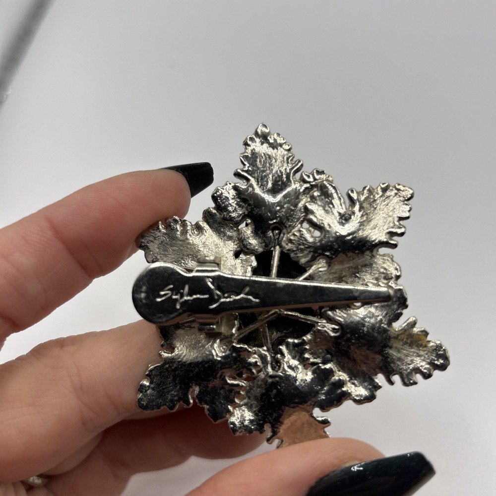 Vintage Signed Sylvia Dahl Frog And Leaf Lily Pad Dress Clip Scarf Clip RARE - Picture 4 of 4